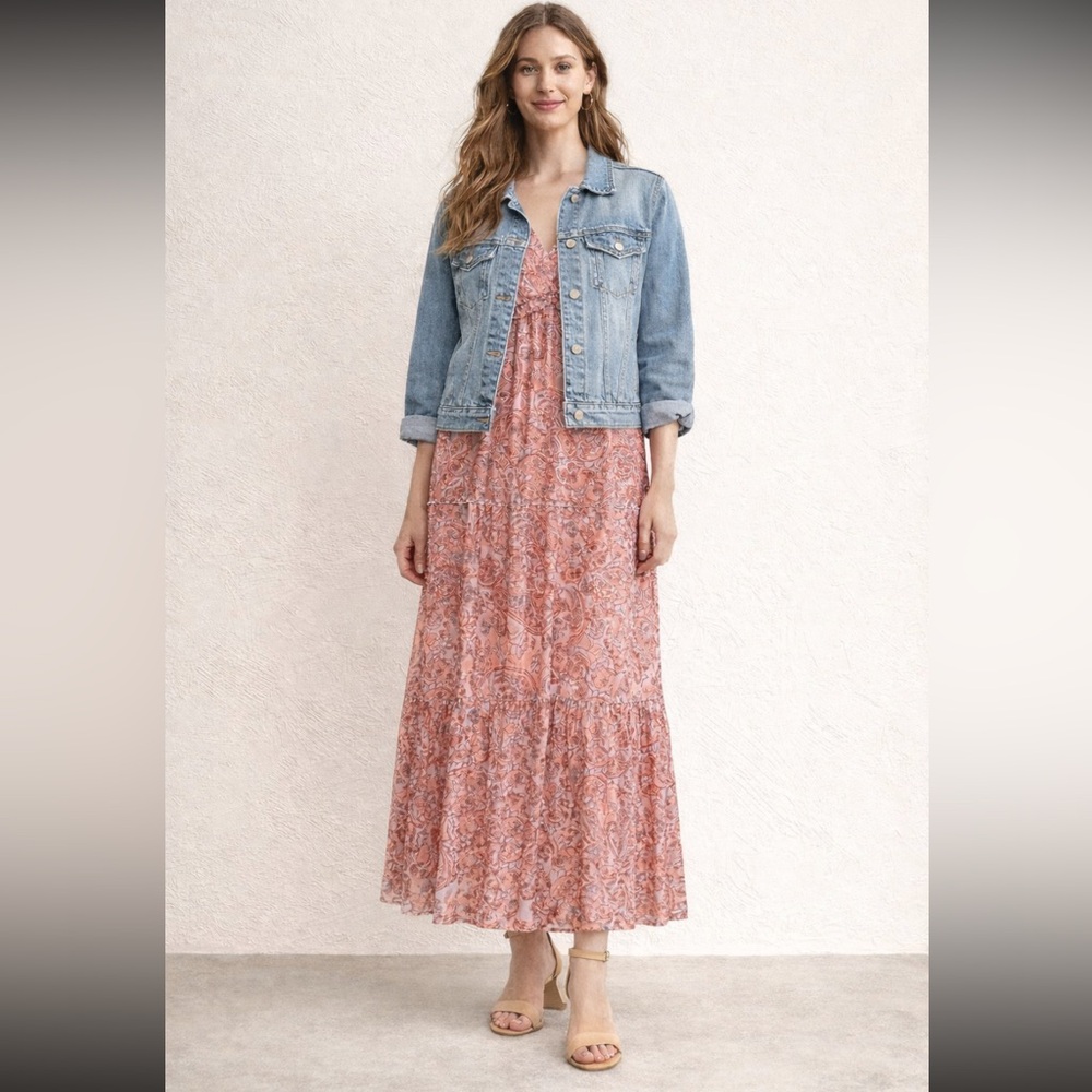NWT Rachel Zoe paisley ruffled long sleeves tiered dress Womens Sz L - Picture 6 of 13